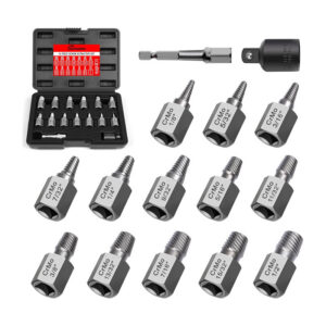 15 Pieces Screw Extractor Set, Easy Out Bolt Extractor Kit, 3/8" Inch Drive Hex Head Multi-Spline Bolt Remover Kit Tool for Removing Stripped, Broken Rusted Bolts Screws
